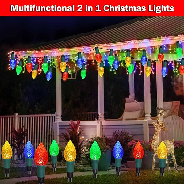 2-in-1 Solar Christmas Lights – 20PCS Waterproof C9 Strawberry Stake Lights