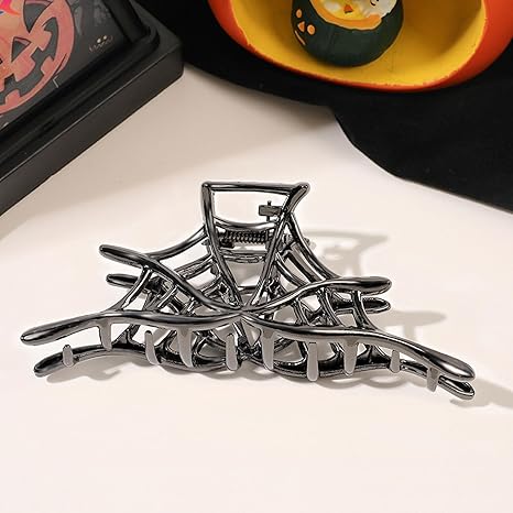 3PCS Gothic Hair Claw Clips – Black Spider Web