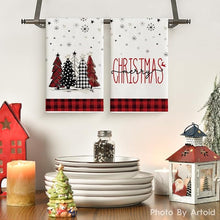 Set of 4 Christmas Kitchen Towels – Red & Black Buffalo Plaid Snowman Design (18x26
