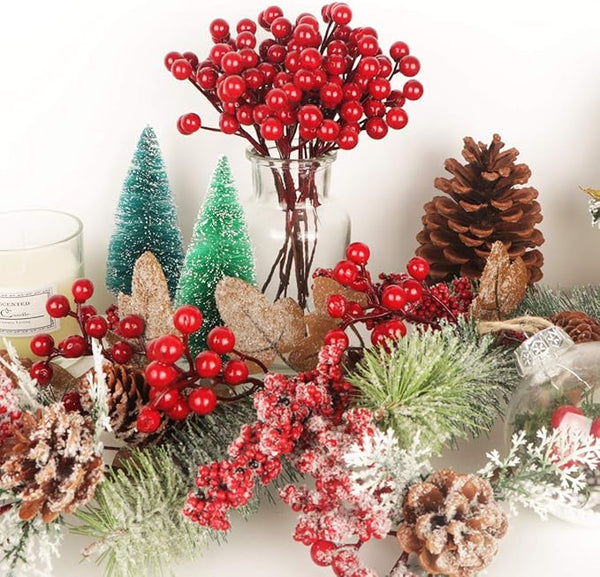 20PCS 7" Artificial Red Berry Picks – Christmas Tree & Holiday Craft Décor