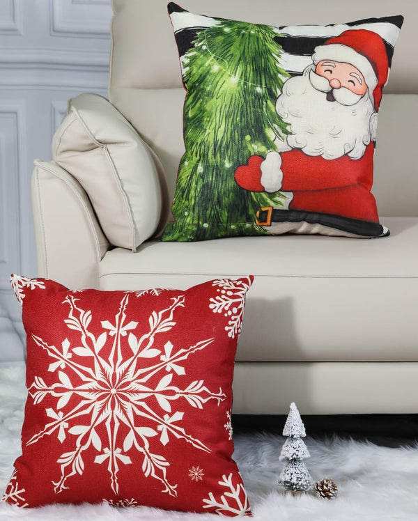Christmas Pillow Covers – 18"x18" Set of 4 Double-Sided Holiday Designs
