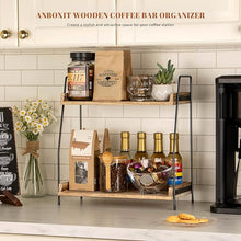 2-Tier Countertop Coffee Station Organizer – Wooden Shelf & Metal Frame