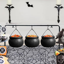 Halloween Witches Cauldron Serving Set – 3 Black Plastic Cauldron Bowls with Rack