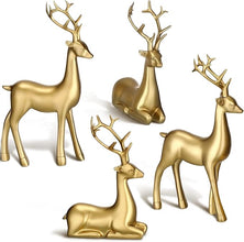 4PCS Christmas Reindeer Figurines – Mini Resin Deer Table Décor (Gold)