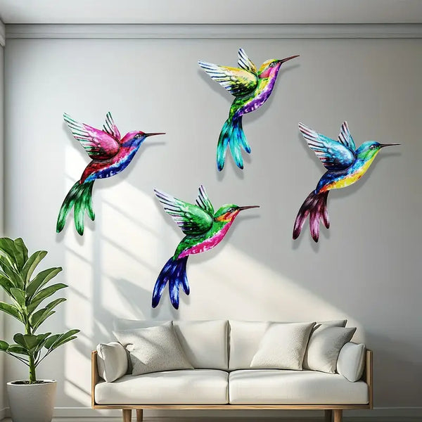 4-Piece 3D Metal Hummingbird Wall Art – Vibrant Indoor & Outdoor Decor