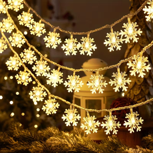 ❄️✨ 300cm / 118" Snowflake String Lights – Battery Powered