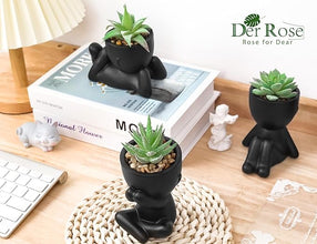 🌑 Der Rose 3pcs Fake Succulents – Black Aesthetic Artificial Plants