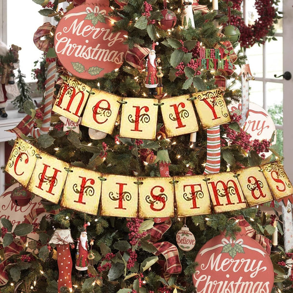 Vintage Merry Christmas Banner – Retro Victorian Holiday Décor