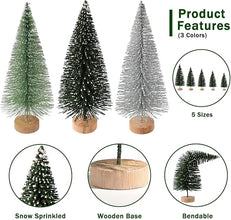 30PCS Mini Christmas Trees – Artificial Bottle Brush Trees with Wooden Base
