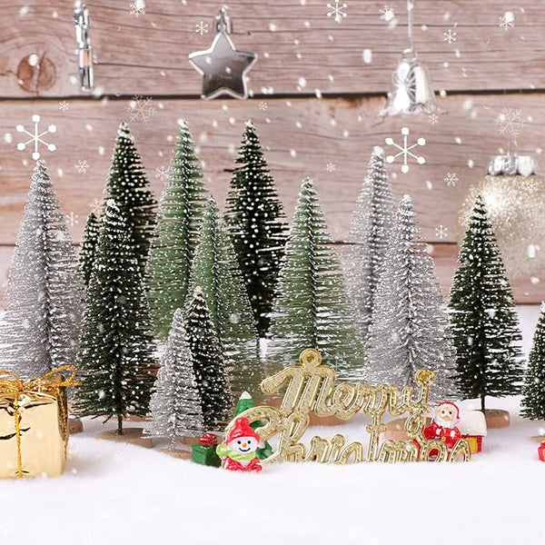 30PCS Mini Christmas Trees – Artificial Bottle Brush Trees with Wooden Base