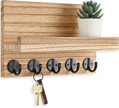 Key Holder for Wall with Shelf – Decorative Paulownia Wood Key