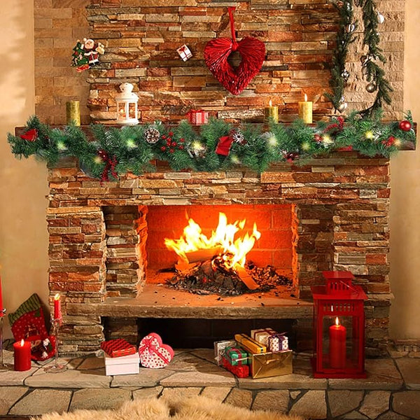 9FT LED Christmas Garland – Pinecones, Berries & Ornaments with 50 LED Lights