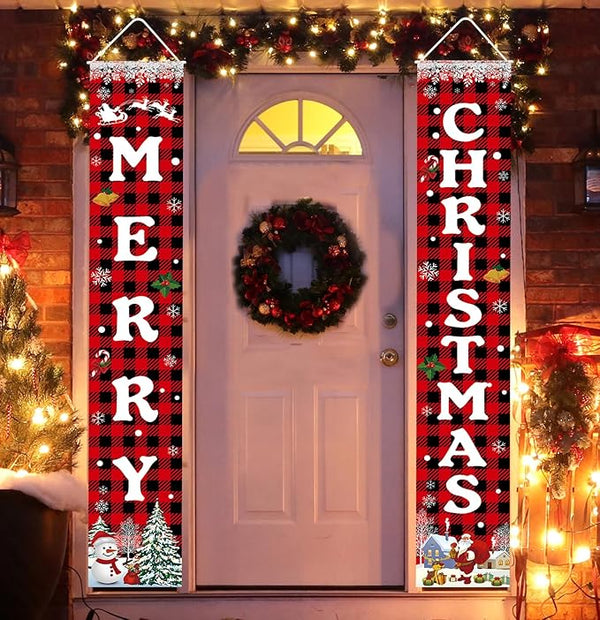 Merry Christmas Banner – Porch & Wall Holiday Sign for Indoor/Outdoor
