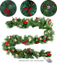9FT LED Christmas Garland – Pinecones, Berries & Ornaments with 50 LED Lights