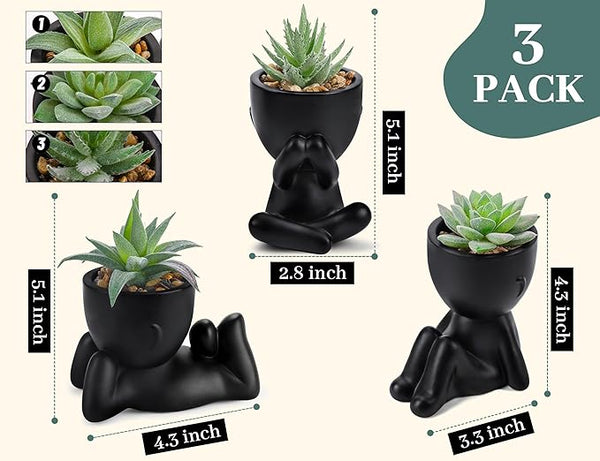 🌑 Der Rose 3pcs Fake Succulents – Black Aesthetic Artificial Plants