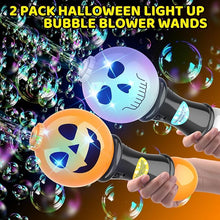 SpringFlower Halloween Bubble Blower Wand 2 Pack – Light-Up LED Pumpkin & Skull Bubble Maker Toys