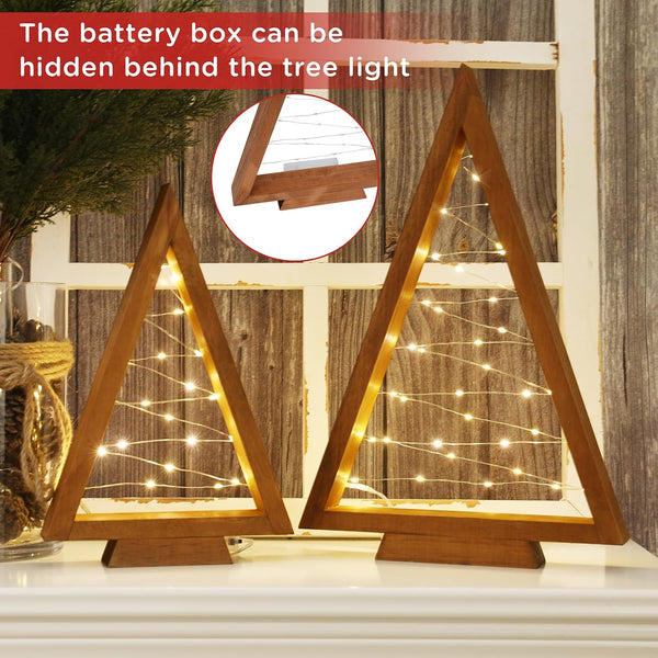 Light Up Wooden Christmas Trees – 2 PCS Handmade Tabletop Décor