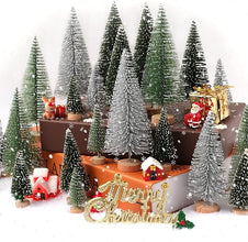 30PCS Mini Christmas Trees – Artificial Bottle Brush Trees with Wooden Base