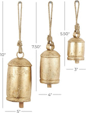 Set of 3 Gold Metal Cow Bells – Tibetan-Inspired Decorative XL Bells (10