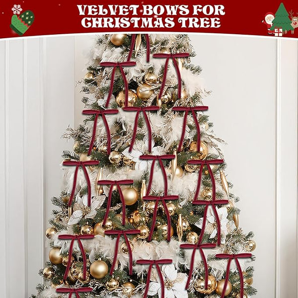 24PCS Red Velvet Christmas Bows – Pre-Tied 5x7" Rustic Ribbon Decorations