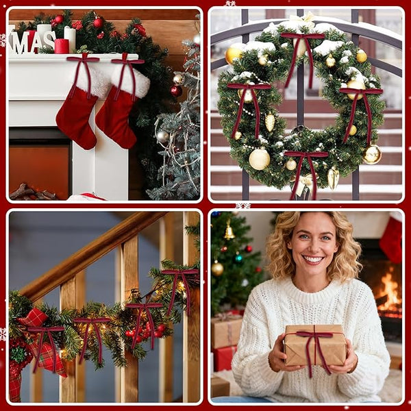 24PCS Red Velvet Christmas Bows – Pre-Tied 5x7" Rustic Ribbon Decorations