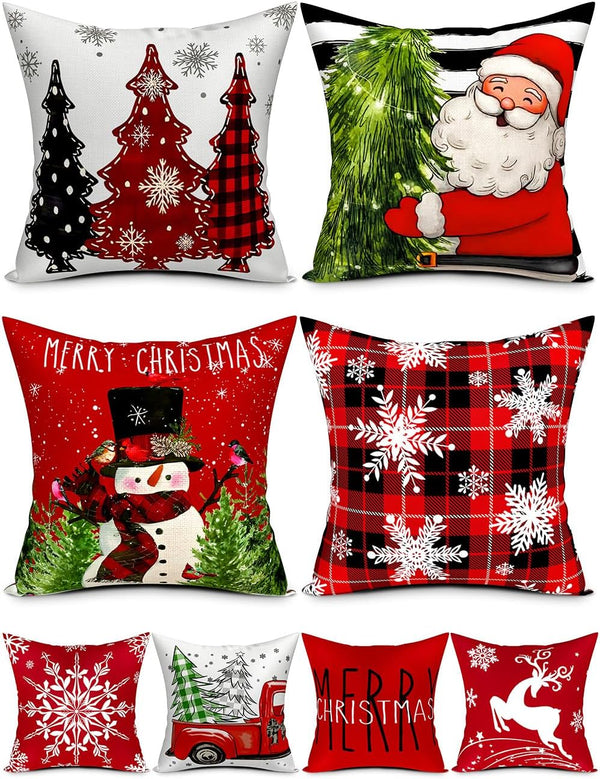 Christmas Pillow Covers – 18"x18" Set of 4 Double-Sided Holiday Designs