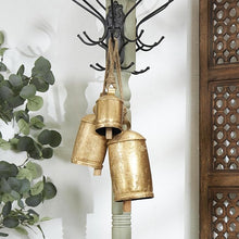 Set of 3 Gold Metal Cow Bells – Tibetan-Inspired Decorative XL Bells (10