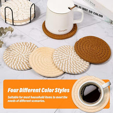 🧵 Mckanti Drink Coasters Set of 8 (4 Colors) – Absorbent Cotton Woven Coasters with Metal Holder