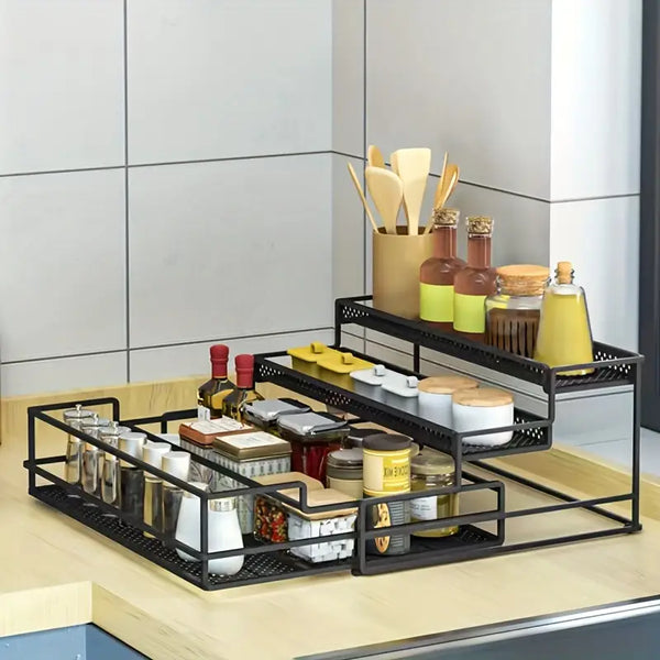 3-Tier Pull-Out Spice Rack – Metal Storage Shelf for an Organized Kitchen
