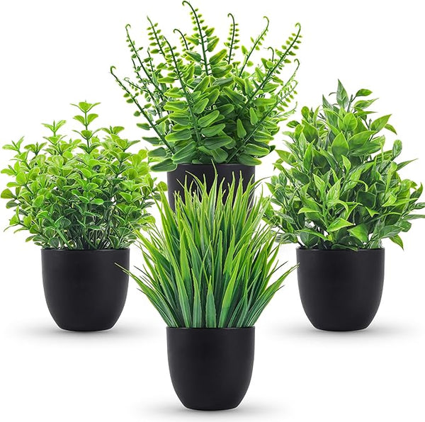 🪴 Der Rose 4-Pack Fake Plants – Small Artificial Eucalyptus in Black Pots