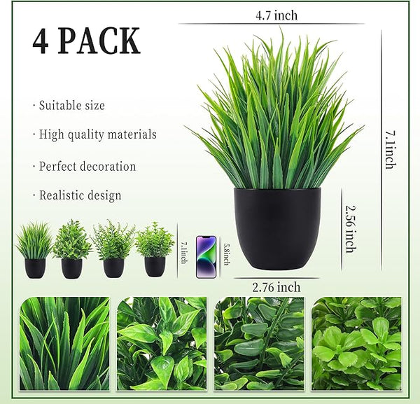 🪴 Der Rose 4-Pack Fake Plants – Small Artificial Eucalyptus in Black Pots