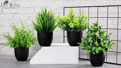 🪴 Der Rose 4-Pack Fake Plants – Small Artificial Eucalyptus in Black Pots