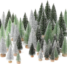 30PCS Mini Christmas Trees – Artificial Bottle Brush Trees with Wooden Base