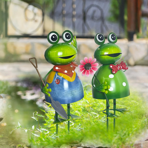 2pcs Metal Garden Frog Statues