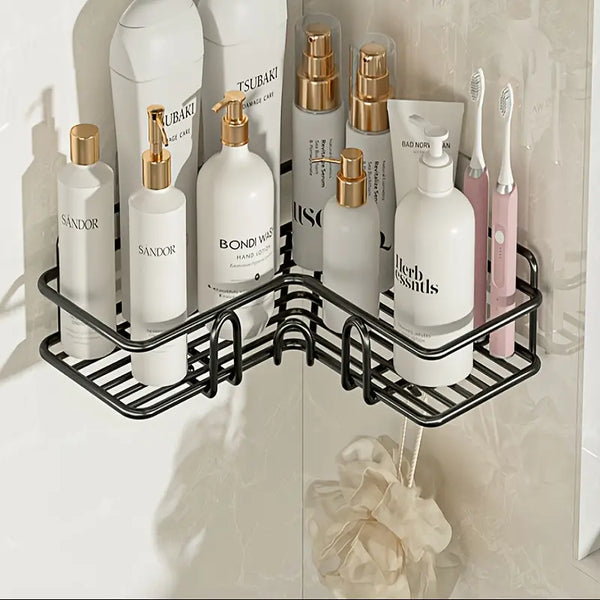 Punch-Free Corner Shelf – Wall-Mounted Storage for Bathroom Essentials