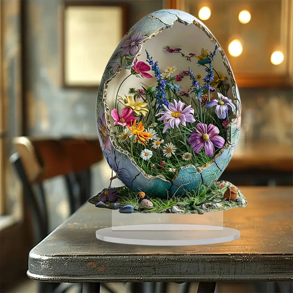 Bohemian Acrylic Egg Decor – Vibrant Spring Floral Accent