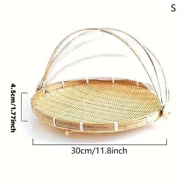 Handwoven Food Serving Basket with Insect-Repellent Cover