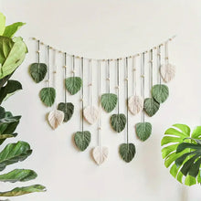 Bohemian Macrame Leaf Wall Art – Green Polyester Feather Tapestry