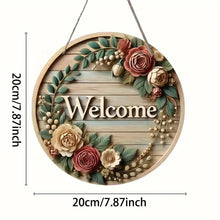 Rustic Wooden Welcome Sign – Round Floral Wreath Decor