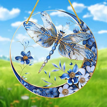 Blue & White Porcelain Dragonfly Suncatcher – Elegant Hanging Decor