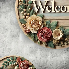 Rustic Wooden Welcome Sign – Round Floral Wreath Decor