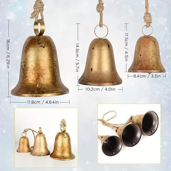 4 PCS Vintage Gold Bell Set Country Style Farmhouse Christmas Decoration