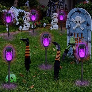 Purple Halloween Solar Torch Lights – Flickering Flame Outdoor Decor
