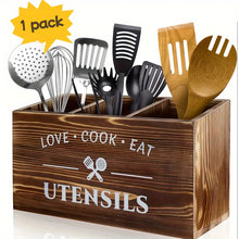 3-Compartment Wooden Utensil Holder