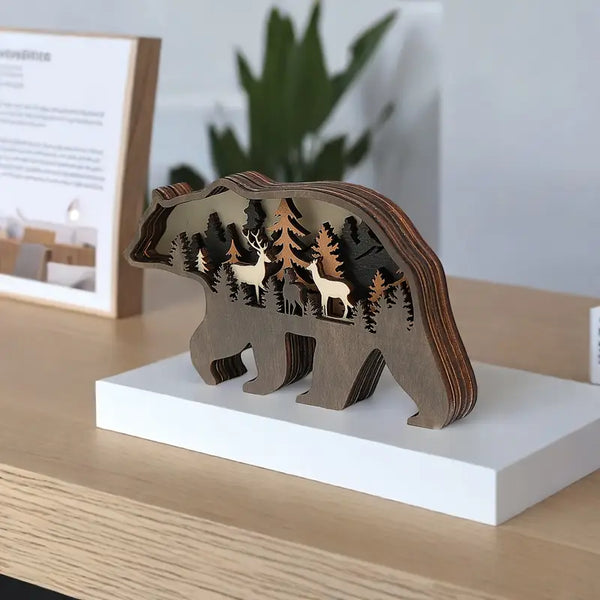 Handcrafted Wooden Bear Figurine – Rustic Wildlife Decor