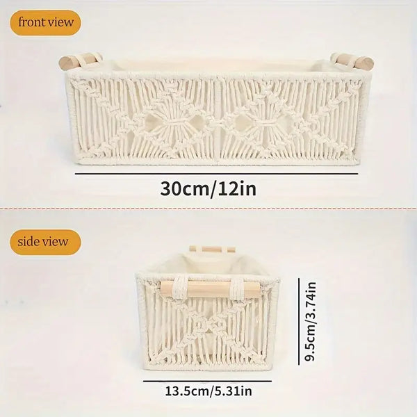 Nordic Handwoven Rope Storage Basket – Stylish Organizer with Wooden Lid