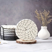 8-Piece Hand-Woven Cotton Coaster Set – Heat-Resistant with Holder