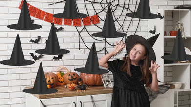 8 Pack Hanging Witch Hats with 32 3D Bats